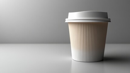 Aufkleber - A plain coffee cup sits on a sleek, light-colored surface, surrounded by a neutral backdrop. Soft lighting enhances the minimalist aesthetic, creating a calm atmosphere.