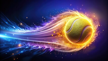 Wall Mural - high-speed tennis ball moving in a mesmerizing spiral motion against a dark blue-purple background w