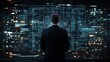© Thanthita - A businessman in a high-rise office, analyzing financial data and drawing a success trajectory, futuristic interface with glowing charts, technology-driven economy, digital era finance,