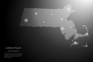 Wall Mural - Abstract image Massachusetts map from point Gray and glowing stars on a dark background. Vector illustration eps 10.