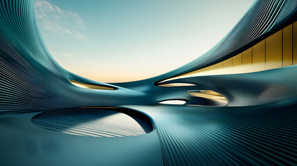 Wall Mural - striking blue abstract structure showcasing curvilinear forms and modern design in a digital art com