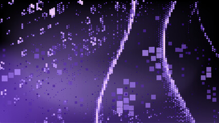 Poster - Dark abstract background with various purple squares scattered across. This digital-themed pattern conveys a sense of mystery and modern technology.