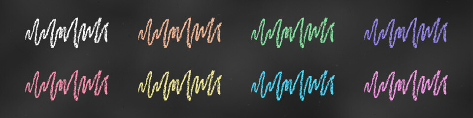 Wall Mural - Realistic Chalk Drawn Sketch. Set of Design Elements Zigzag Scribbles Isolated on Chalkboard Backdrop.