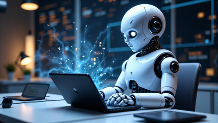 Innovative AI Robot Engaged in Digital Tasks