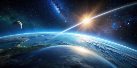 Wall Mural - celestial body streaks across the sky, planet earth, comet, planet earth
