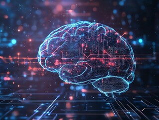 artificial intelligence and machine learning concept with digital graphic human brain layout and lin