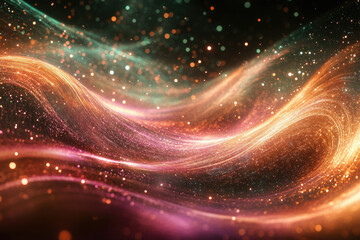 Poster - Abstract swirling cosmic dust and glittering particles create a mesmerizing, vibrant, and colorful nebula.