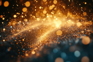 Poster - Abstract background of glittering golden particles, creating a shimmering, luxurious and festive atmosphere.