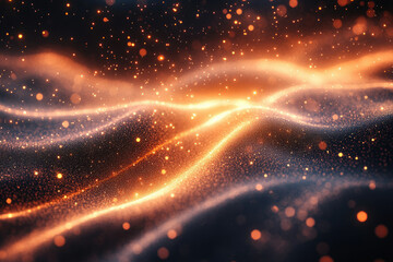Poster - Glowing particles form abstract waves, creating a mesmerizing cosmic or fantasy landscape.