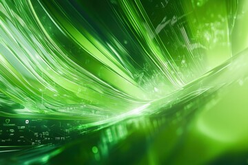 A vibrant green abstract background- featuring a dynamic interplay of shapes and lines- provides an ideal backdrop for showcasing latest technological innovations- with ample space for incorporating