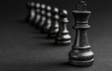 Wall Mural - Black King Leads Chess Pieces: Strategy, Leadership, and Victory