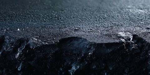 Poster - A black and white photo of a rocky shoreline with a dark blue sky
