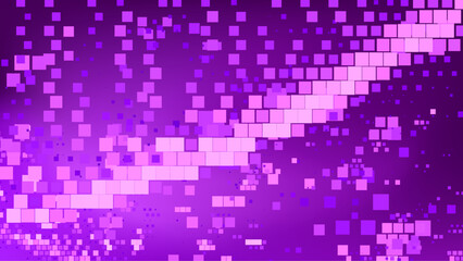 Poster - Purple abstract background with scattered magenta and violet squares. This digital-themed pattern exudes a vibrant and modern technological essence.