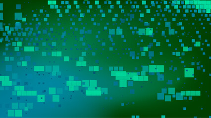 Poster - Green abstract background with scattered cyan and green squares. The digital-themed pattern gives a fresh and modern technological feel.