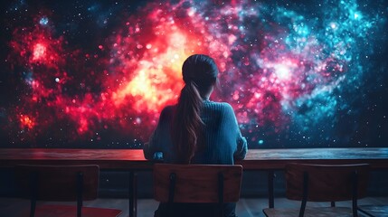 Wall Mural - holographic classroom where tutors inspire dreams of knowledge and discovery