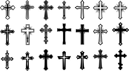 Wall Mural - Cross set vector Illustrations on white background. Christian cross collection. Cross silhouette. Christian symbol.
