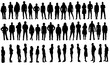 © Curto - silhouette of large group of front, back and side view of same group of people on white background