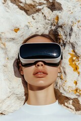Fototapete - Immersive Digital Learning Revolution Gen Z Student Exploring Virtual Reality Education Through Cutting-Edge Spatial Computing Technology in Minimalist Aesthetic
