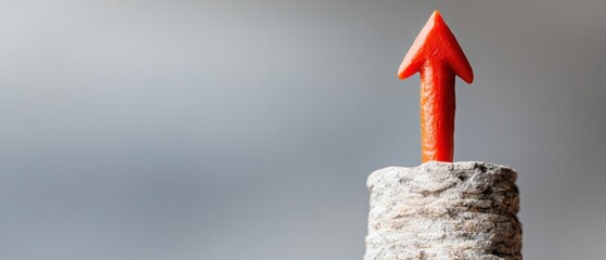 Fototapete - Minimalist Financial Growth Visualization Bold Red Upward Arrow Emerging from Stone Pillar - Innovative Wealth Acceleration Strategy for Digital Entrepreneurs and Investment Visionaries