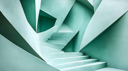 Wall Mural - elegant staircase in a modern building featuring abstract shapes and bright structural elements for 