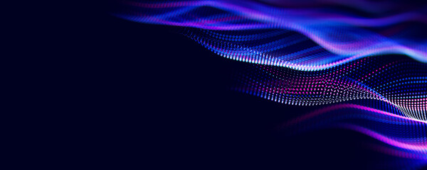 Wall Mural - abstract wave of particles. big data digital flow concept. llm learning process, ai technology. quan