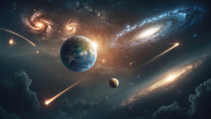 Wall Mural - the cosmos encompasses the earth, sun, planets of our solar system, galaxies, stars, comets, asteroi