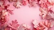 © Sleeping Carbuncle - Pink Autumn Leaves Frame on Pastel Background