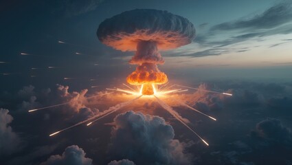 Wall Mural - the conclusion of the world as we know it has come. atomic bomb detonation observed from space. airb
