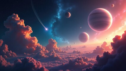 Wall Mural - amazing universe featuring strange, undiscovered planets, stars, meteors, asteroids, and various obj
