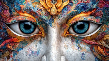 Aufkleber - Vibrant spiritual eyes artistic gallery digital artwork colorful environment close-up view inner peace concept