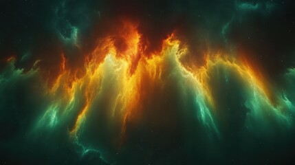 cosmic nebula, fiery orange and green clouds, space background, for science fiction