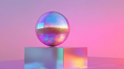 Wall Mural - a sparkling disco mirror ball casting rainbow hues, now removed. mirror shine. illustration