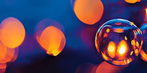 Fototapete - Blurry image of a blue and orange bubble. The bubbles are floating in the air and the colors are vibrant