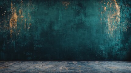 Aufkleber - Large, empty room with a green wall and a gold border. The wall is covered in graffiti and the room is bare