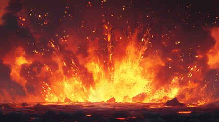 Wall Mural - a vibrant explosion of light resembling molten lava or fireworks. molten light. illustration