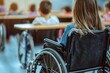 © BOONJUNG - Disabled Children in a Classroom Attending a Lesson with a Teacher at Desks and Wheelchair
