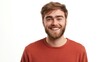 © Johannes - Smiling bearded young male model rejoices coming weekends, dressed casually, isolated over white background. Positive pleased student being in good mood after successfully passed exams at college