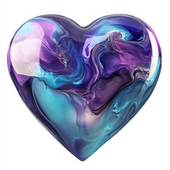 Aufkleber - Abstract Fluid Art Heart: Swirling Turquoise and Purple Resin with Glossy Reflections on White 