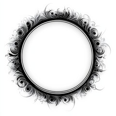 Fototapete - Elegant Ornamental Circle Frame with Swirling Filigree on White Background, Template for Text
