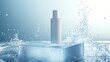 © Rickyloca - Frosted Skincare Bottle with White Label on an Ice Block with Frozen Mist. Copy space. Generative AI