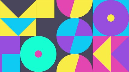 Wall Mural - animated geometric loop pattern. 4k resolution geometric motion design in bright pink, yellow and bl