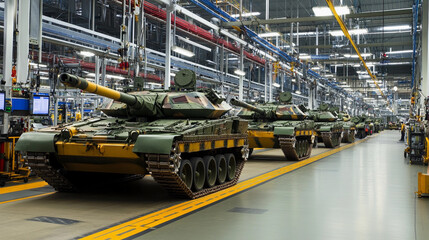 Aufkleber - Military tanks prepared for deployment in manufacturing facility Generative AI