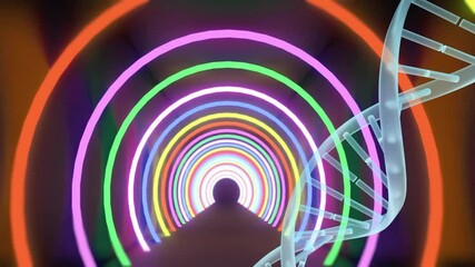 Wall Mural - colorful neon tunnel with dna strand animation in futuristic design