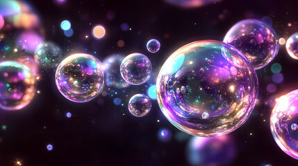 Wall Mural - a symphony of iridescent spheres, reflecting the ethereal glow of an unseen light source, dances in 