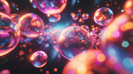 Wall Mural - a symphony of iridescent spheres, reflecting the ethereal glow of an unseen light source, dances in 