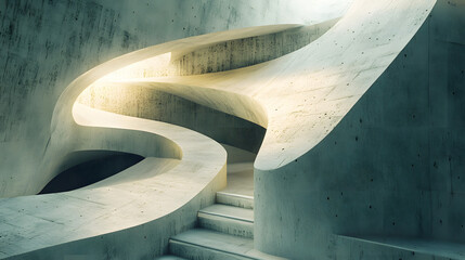 Wall Mural - elegant curved staircase showcasing architectural design and aesthetic appeal in a soft ambient ligh