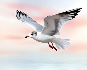 Wall Mural - a graceful seagull soars over calm waters, framed by a soft pastel sky, embodying the beauty of natu
