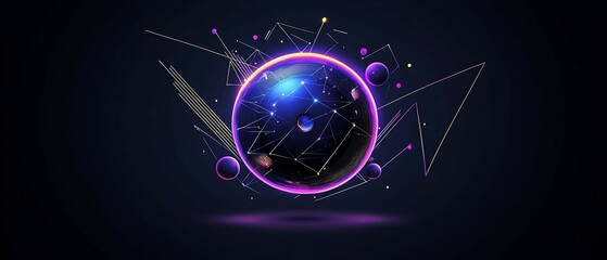 Wall Mural - vibrant abstract sphere with glowing elements and dynamic shapes against a dark background, evoking 