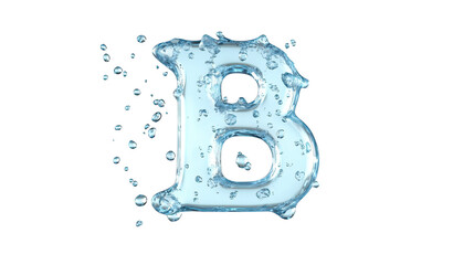Wall Mural - refreshing blue water letter b with sparkling bubbles, a liquid typography illustration