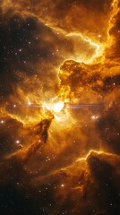fiery orange nebula with stars.